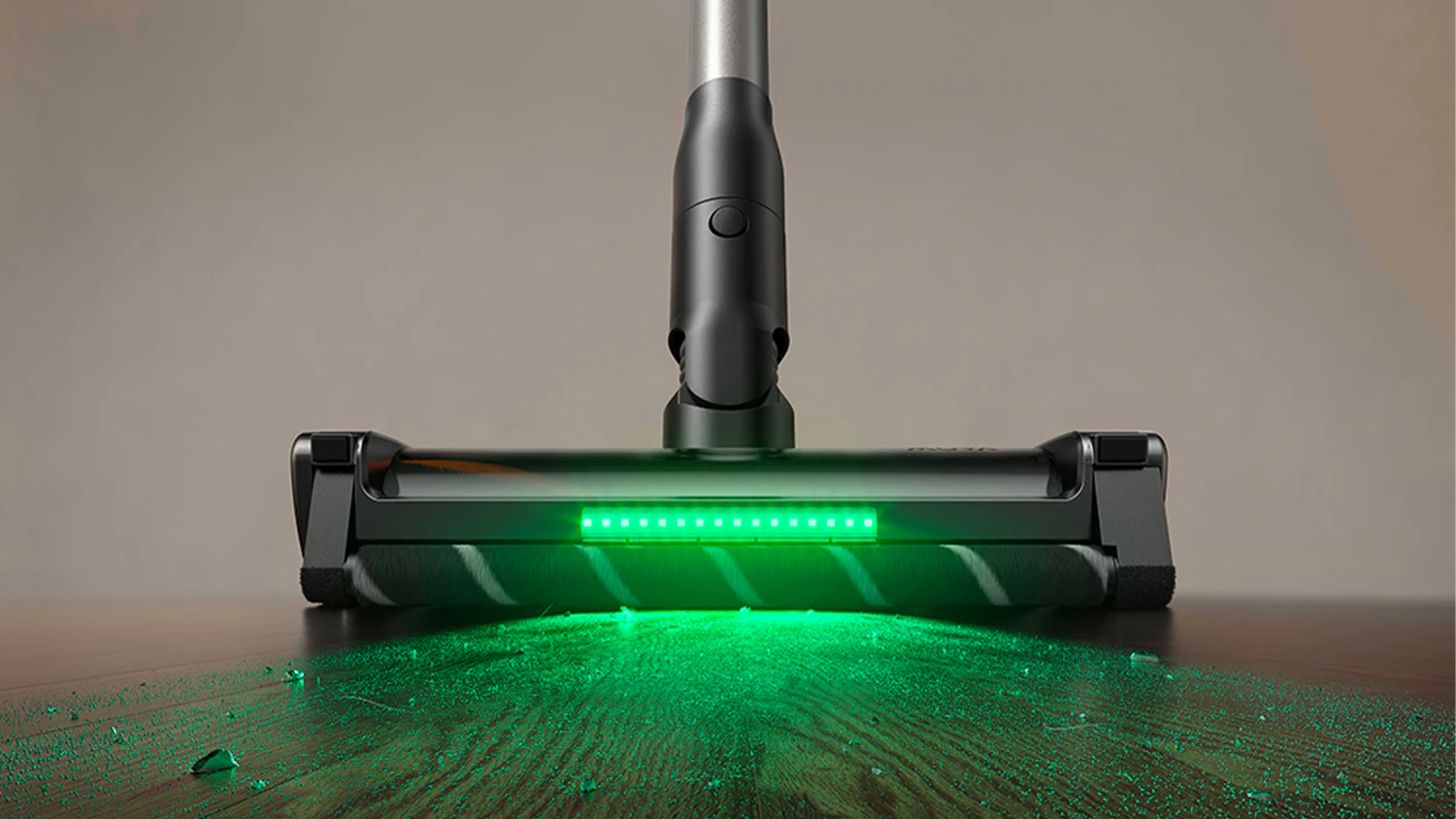 Tyčový vysavač MOVA G70 na podlaze se zapnutým LED osvětlením