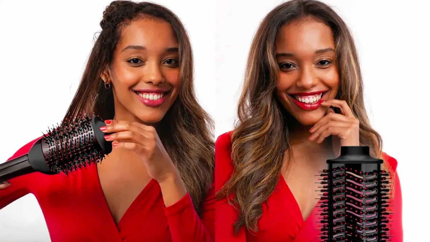 Žena si fouká vlasy kulmofénem Revlon RVDR5373E One-Step Blow-Dry