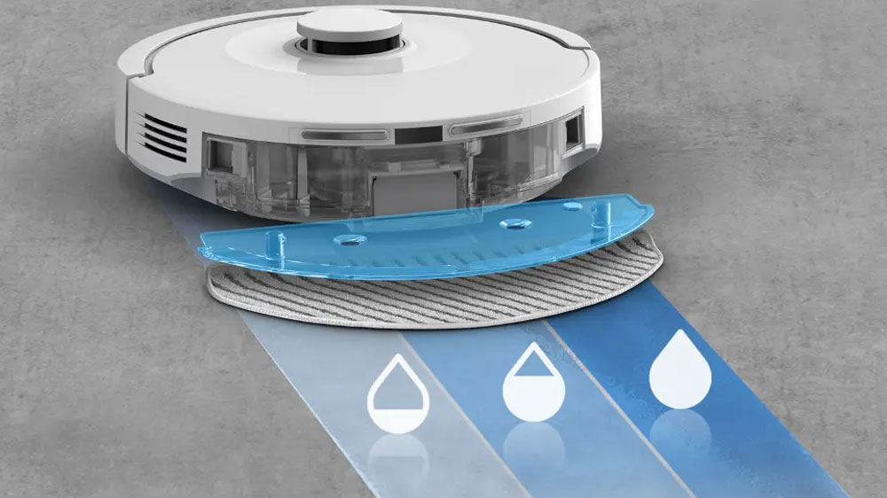 Znázornění 3 stupňů výkonu vytírání robotického vysavače s mopem Rowenta RR8797WH_03