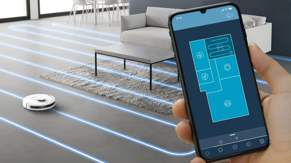 Znázornění cesty úklidu robotického vysavače s mopem Rowenta RR8797WH a ovládání pomocí aplikace v mobilním telefonu_05