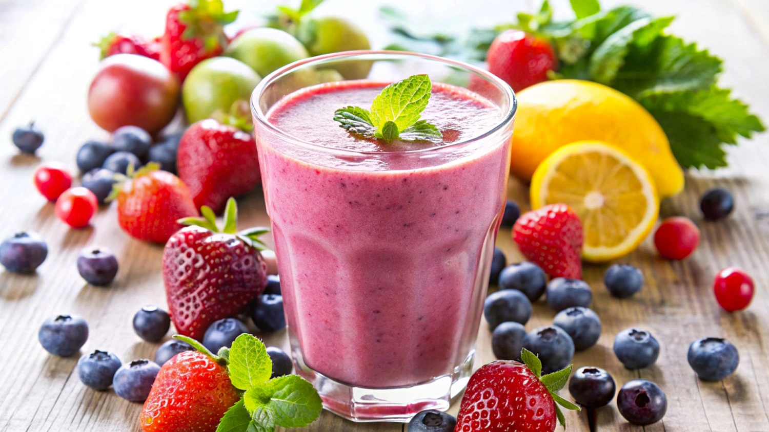 Ovocné smoothie a kolem čerstvé ovoce