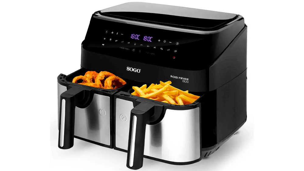 Horkovzdušná fritéza Sogo SS-10845 s připravovaným jídlem v obou koších_02