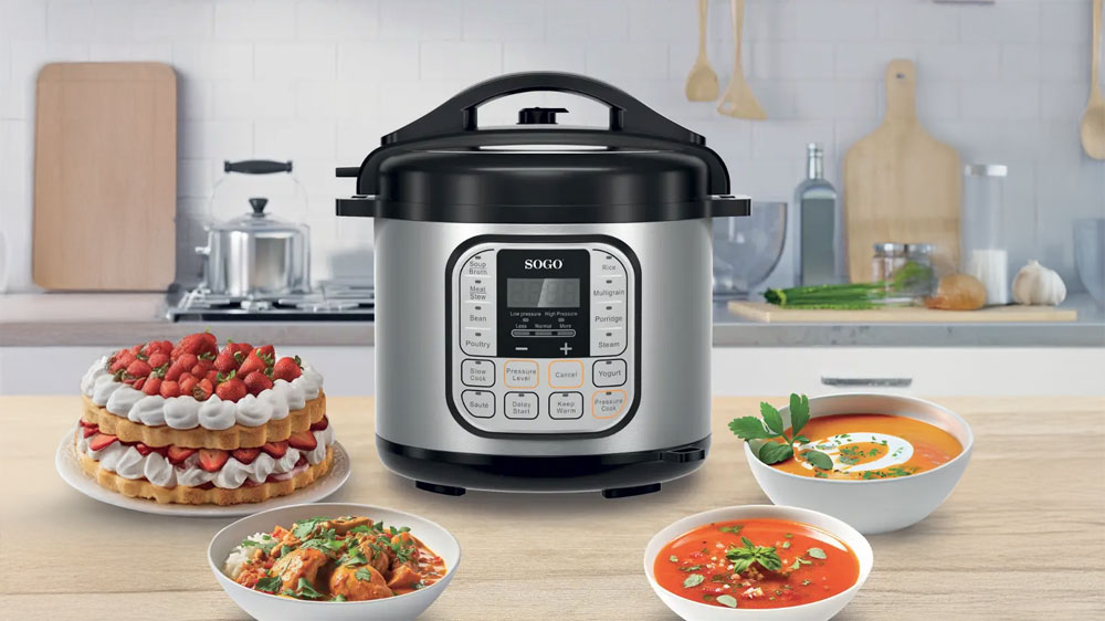 Multifunkční elektrický hrnec SOGO SS-10605 s miskami s jídlem okolo_02