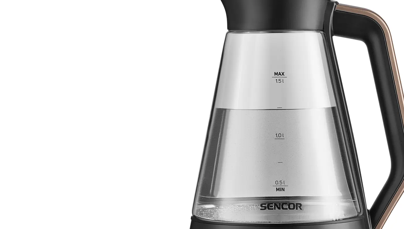Skleněn&aacute; rychlovarn&aacute; konvice Sencor SWK 1959BK pohled z boku