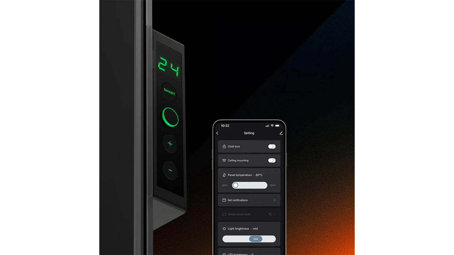 ri vykurovacie panely AENO GH11S Premium Eco Smart Quadro pripevnen&eacute; na stene bl&iacute;zko stola so stoličkami