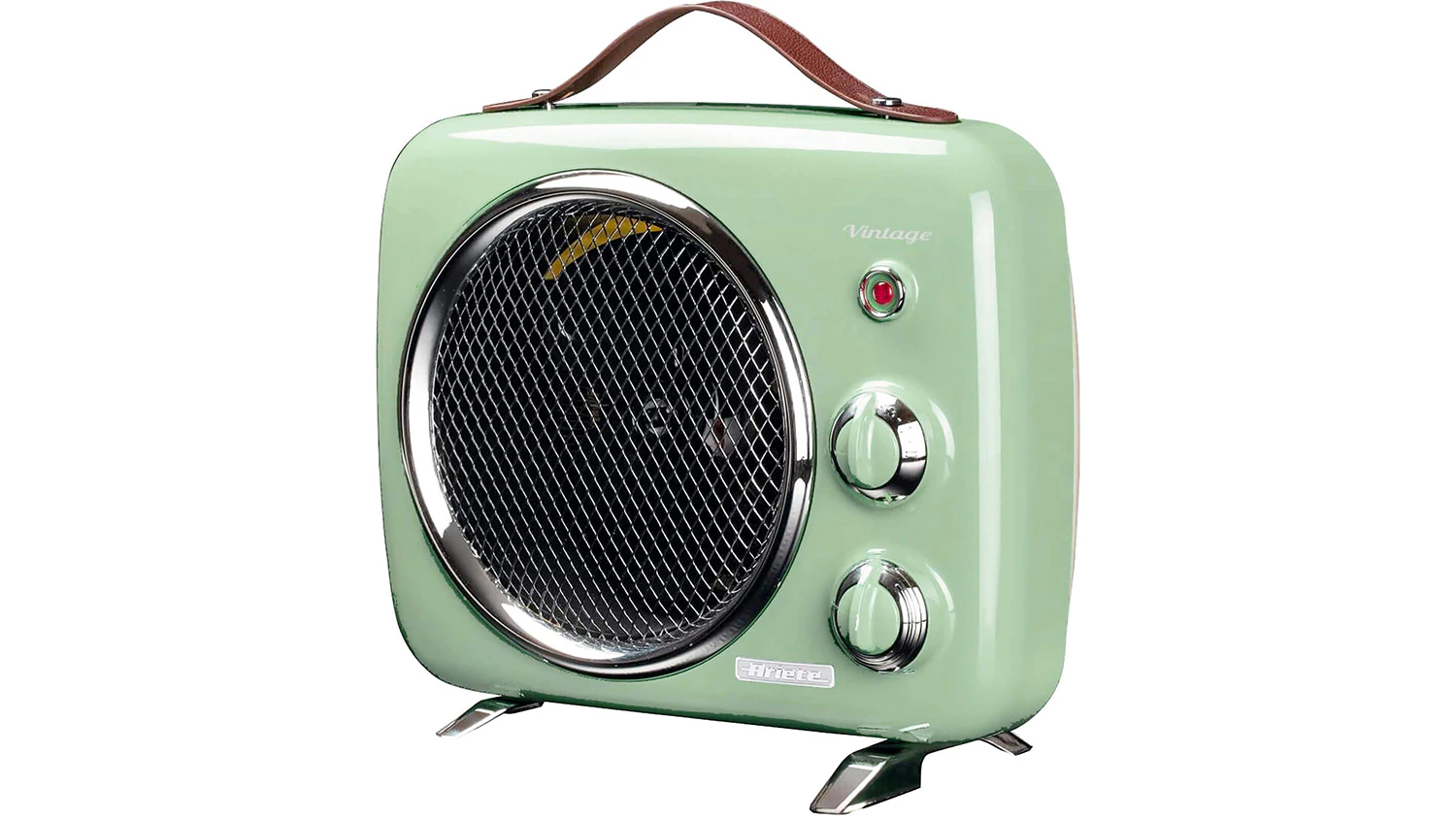 Teplovzdušný ventilátor Ariete Vintage 0808/04 zelený na bílém pozadí zobrazující celkový design