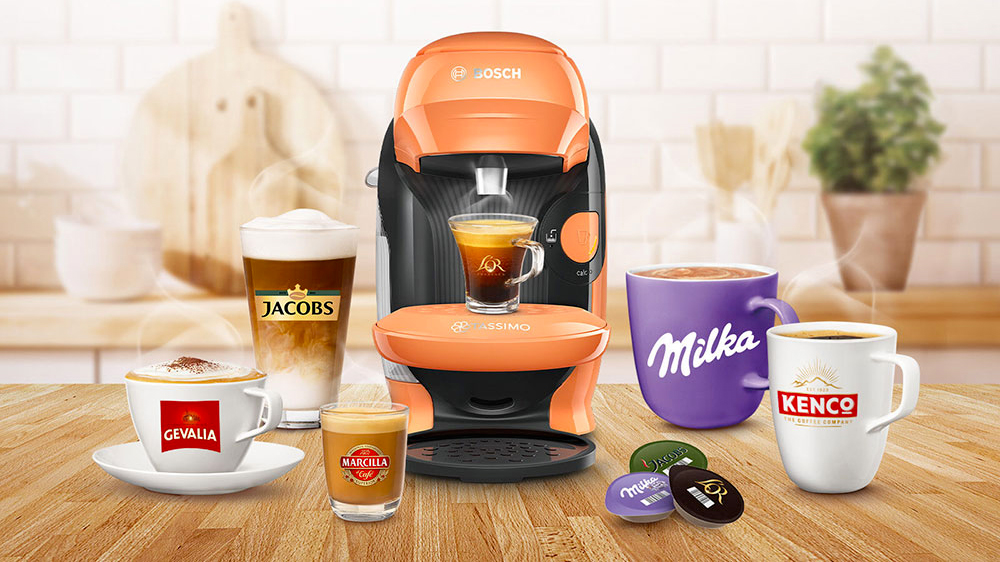 Kapslový kávovar Bosch TASSIMO Style TAS1106, broskvový s různými druhy káv_02