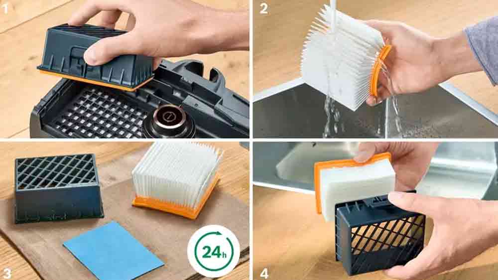 4 obrázky procesu vyčištění filtru vysavače Bosch _05