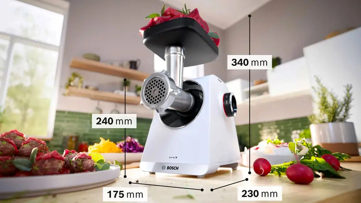 Rozměry mlýnku na maso Bosch MFWS609W