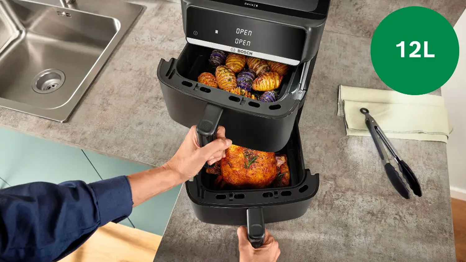 Horkovzdu&scaron;n&aacute; frit&eacute;za Bosch Serie 6 MAFD661B0 a objem