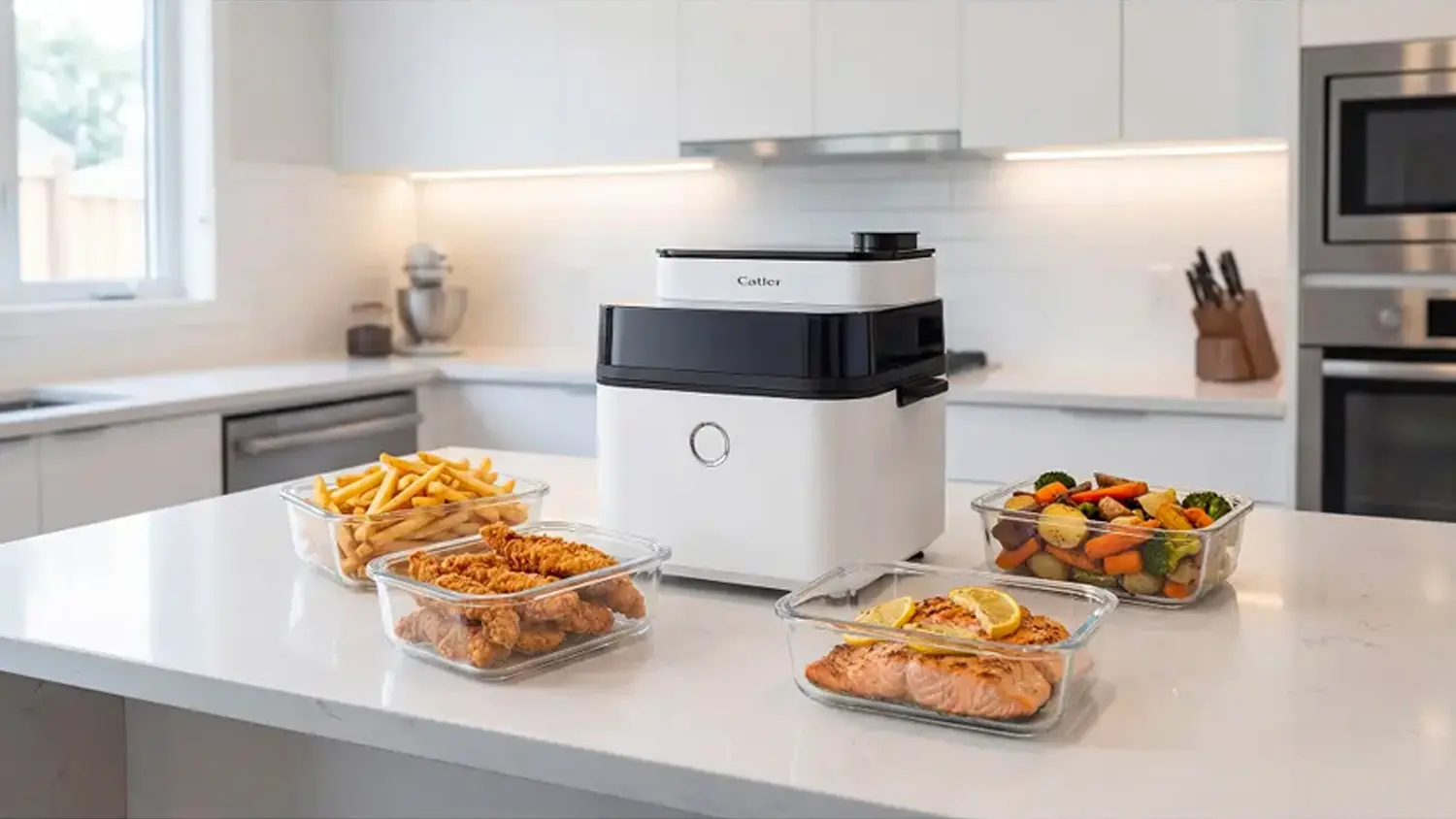 Horkovzdušná fritéza Catler AF 500 Steam & Air Fry stojící na lince