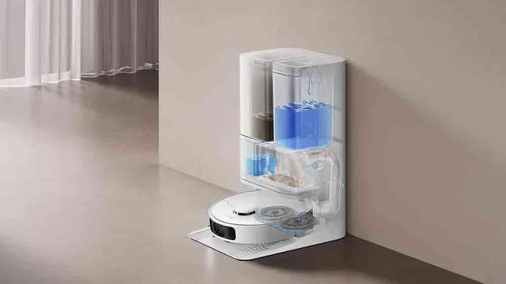 Vizualizace samočištění dokovací stanice robotického vysavače Dreame L40 Ultra AE, bílý_04