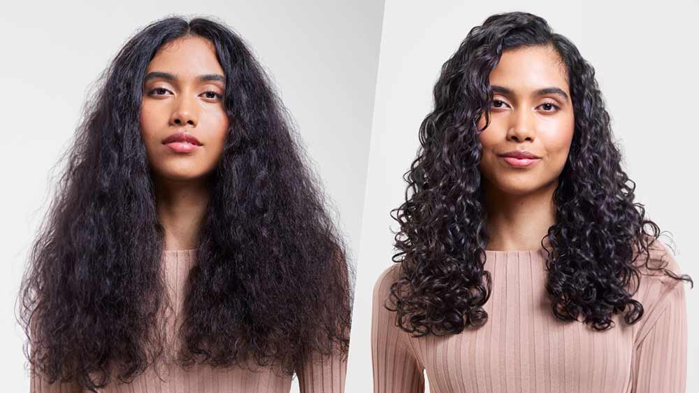 Žena pred a po úprave vlasov s difuzérom_04