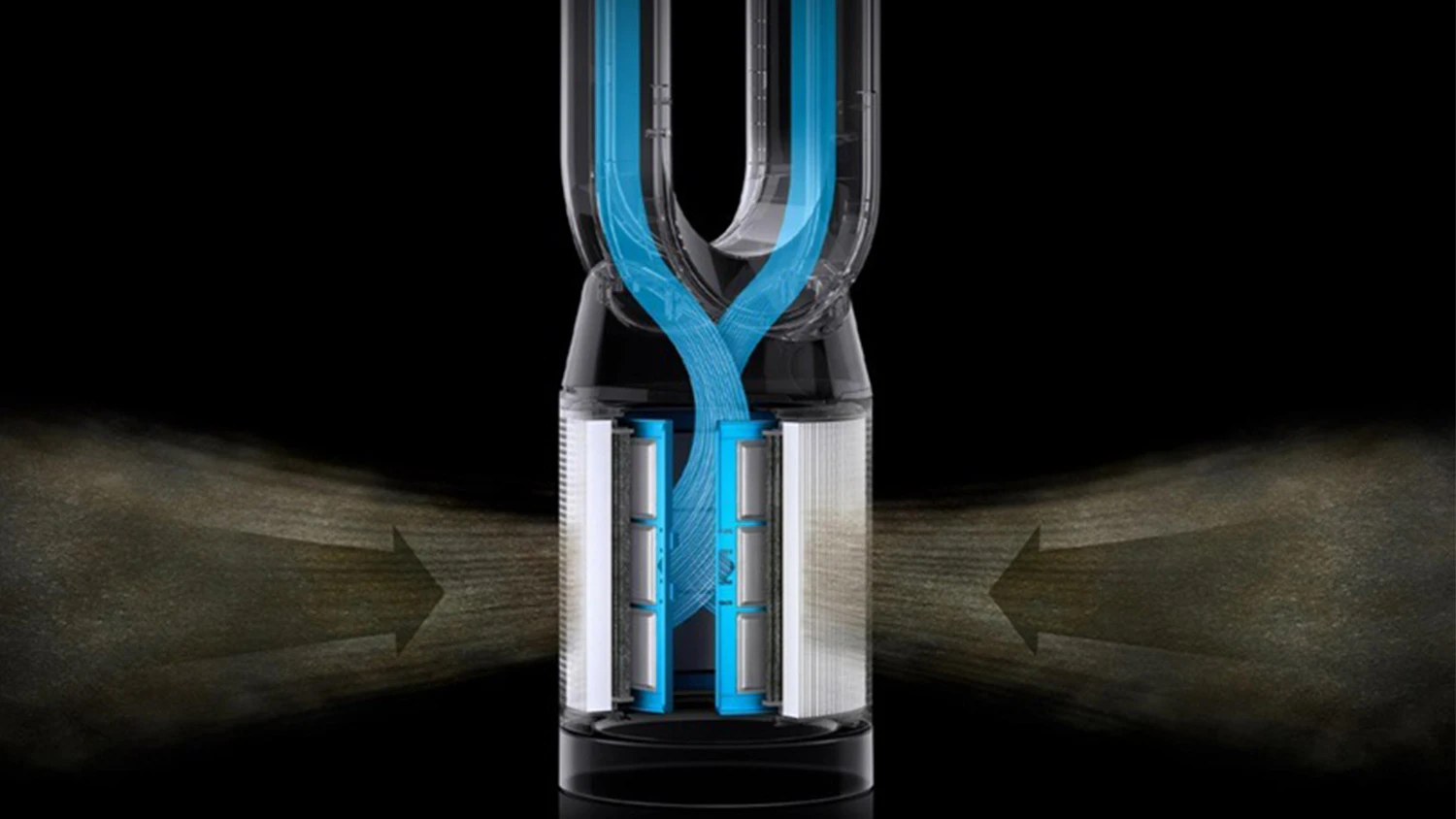 Animace filtračního systému čističky vzduchu Dyson Purifier Humidify + Cool PH05