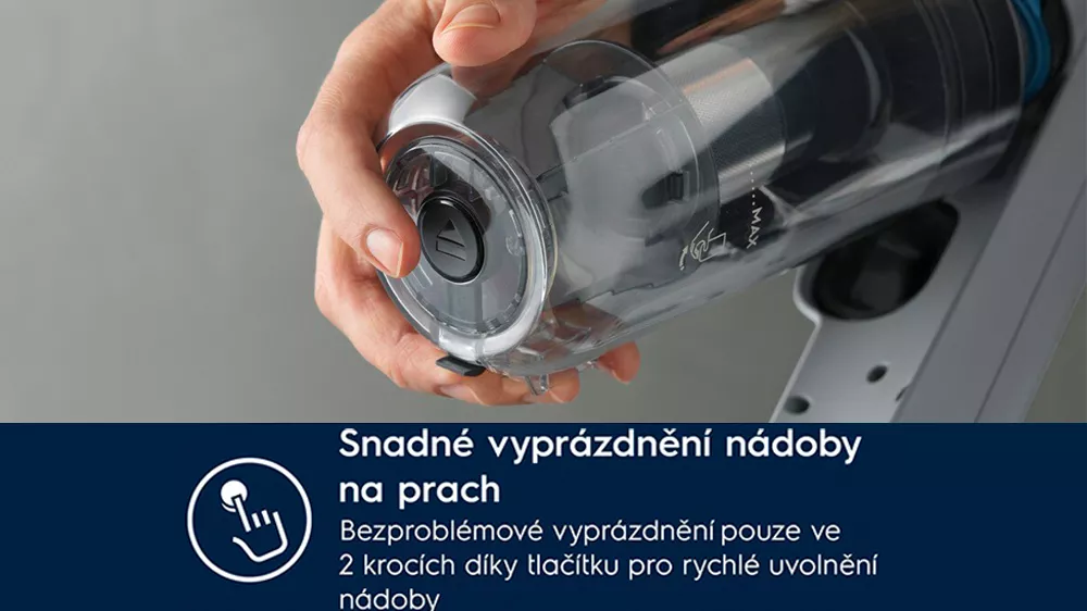 Tyčový vysavač Electrolux 2v1 EP71AB14UG snadné vyprázdnění nádoby_07