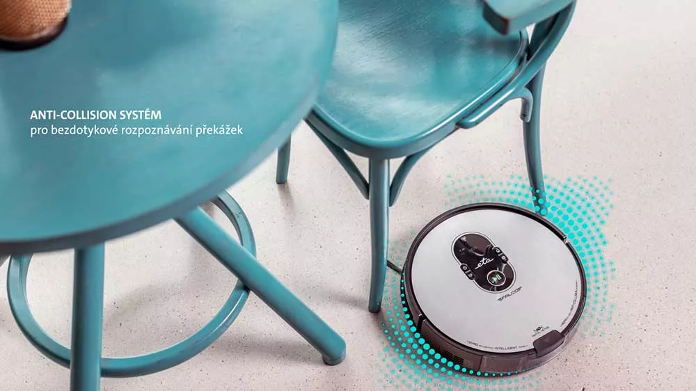 Robotický vysavač ETA Falco Smart 2515 90000 s anti-collision systémem vysává kolem nábytku_01