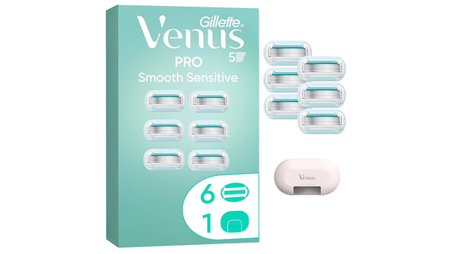 Náhradné holiace hlavice Gillette Venus Pro Smooth Sensitive s cestovným puzdrom