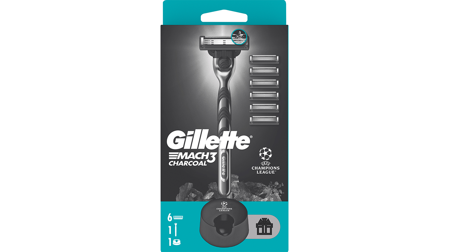 Holiaci strojček Gillette Mach3 Charcoal + 6 náhradných hlavíc