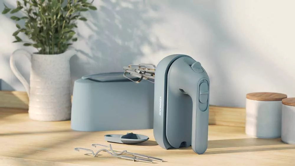 Ručný šľahač Kenwood Quick Mix Go HMP40.000GY položený na kuchynskej linke_02