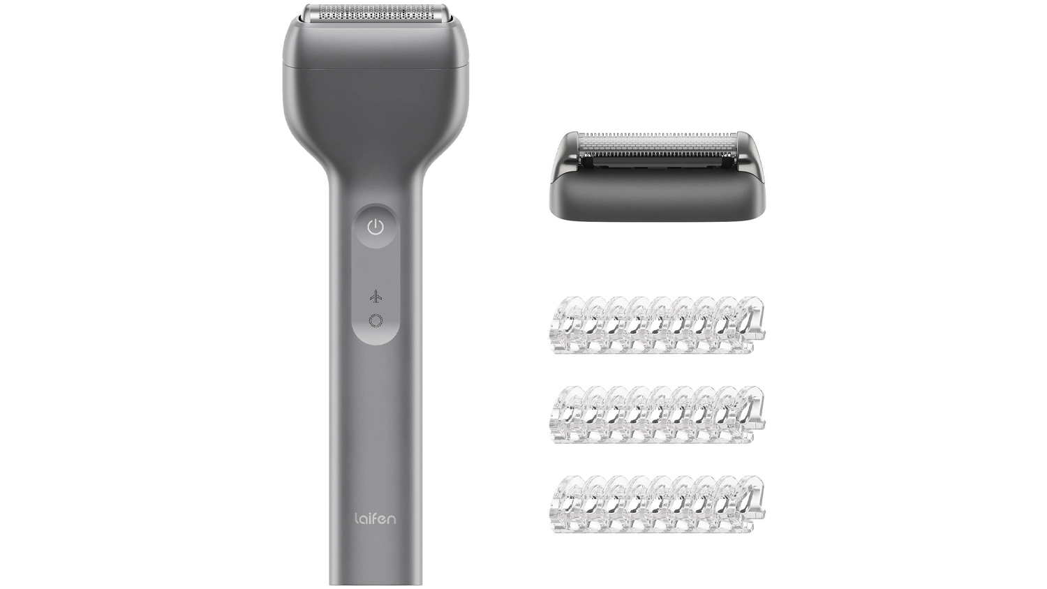 Holicí strojek Laifen T1 Pro Grey zepředu s nástavci