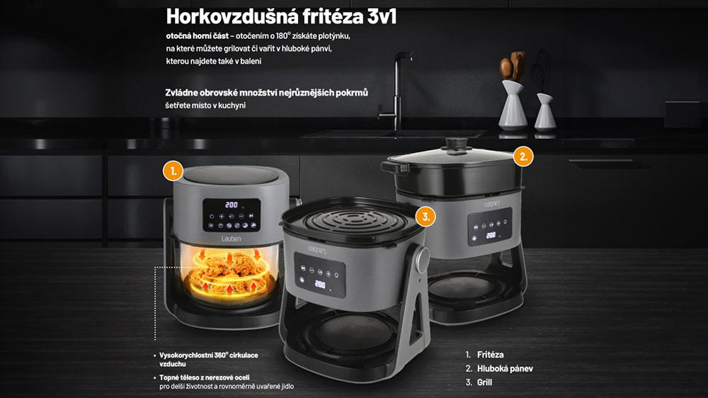 3v1 horkovzdušná fritéza Lauben 5500BG_ 02