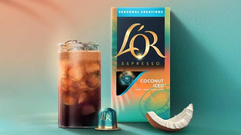 Hliníkové kapsle L'OR Espresso Coconut iced Do Nespresso 10 ks s kouskem kokosu a ledovou kávou_02