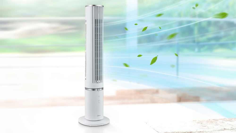 Sloupový ventilátor Midea MFZ402R0BPW při práci_03