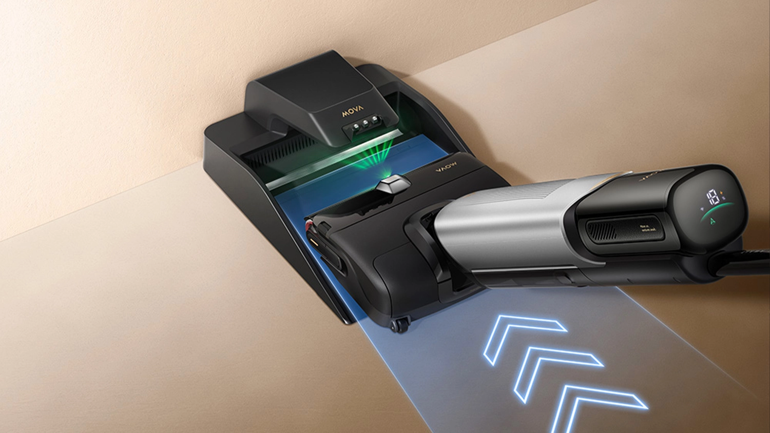 Tyčový vysavač s mopem MOVA X4 Pro umisťovaný do dokovací stanice