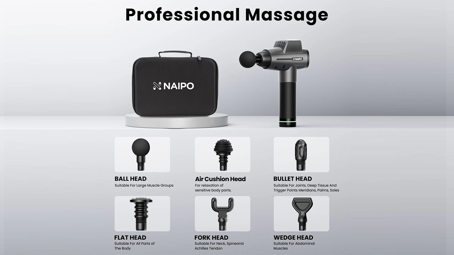 Různé hlavice masážní pistole Naipo NPMGUN-006