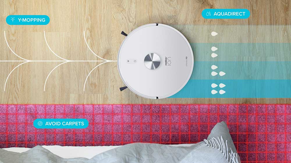 Mopovací systém Y-mopping v robotickém vysavači Niceboy ION Charles i10 White na podlaze_05