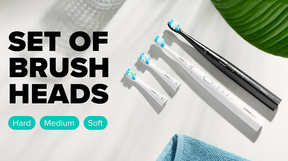 3 kartáčkové hlavice k sonickému zubnímu kartáčku Niceboy ION Sonic Lite, který se dá zakoupit ve 2 barevných variantách, které jsou na obrázku_04