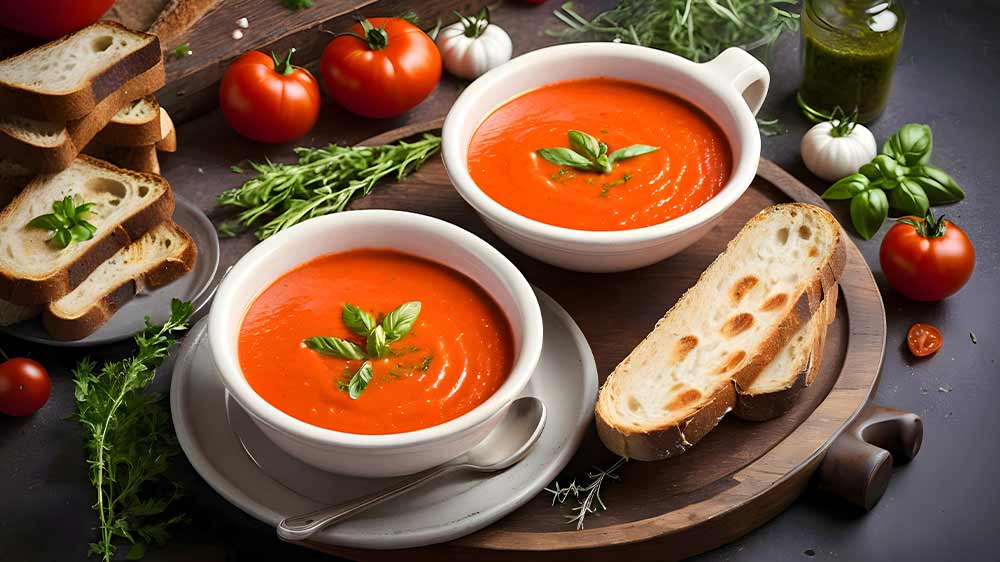 Kr&eacute;mov&eacute; paradajkov&eacute; polievky s bylinkami a opečen&yacute;m chlebom_02