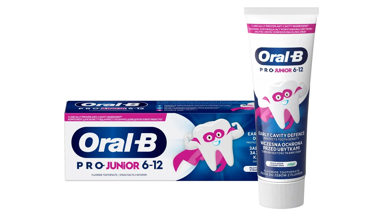 Tuba a obal zubní pasty Oral-B Pro Junior 6–12, 75 ml přední pohled