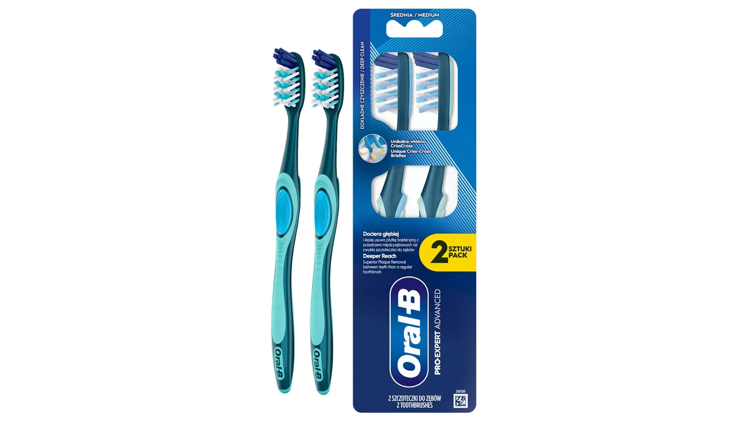 Zubní kartáček Oral-B Pro-Clean Advanced 2 ks modro-zelený přední pohled
