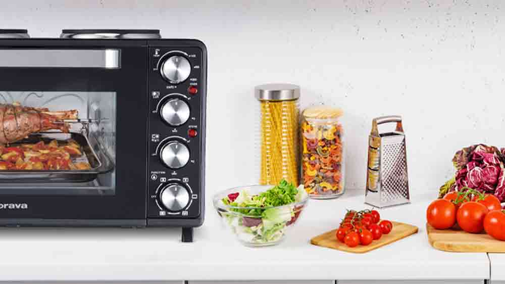 Multifunkční trouba Orava Elektra-X48, detail ovládání a hotové upečené pokrmy_03