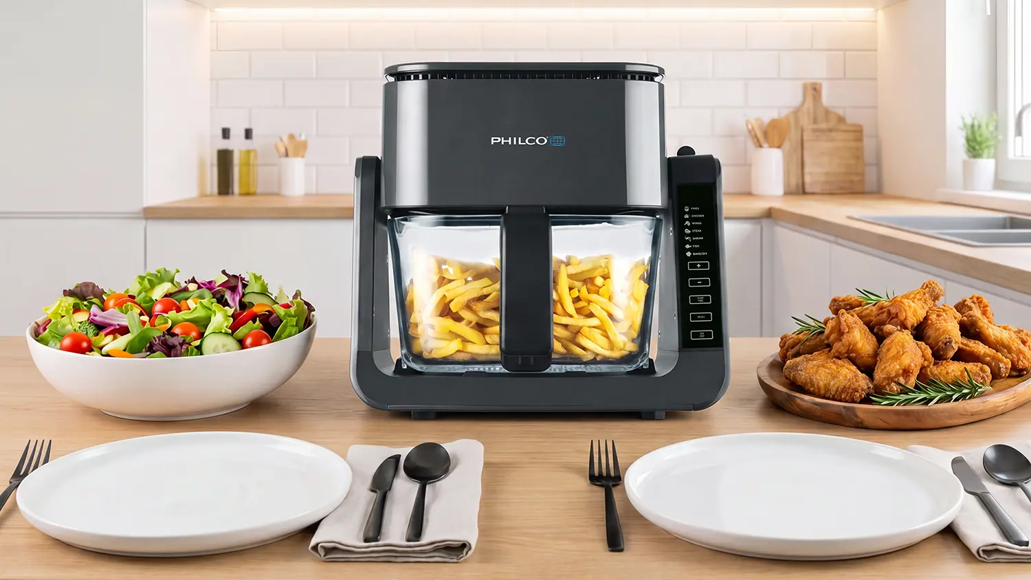 Horkovzdušná fritéza Philco PHAF 2108 se skleněnou nádobou.