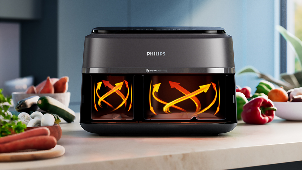 Proudění vzduchu fritézy Philips Airfryer Dual basket 9l NA352/00_05