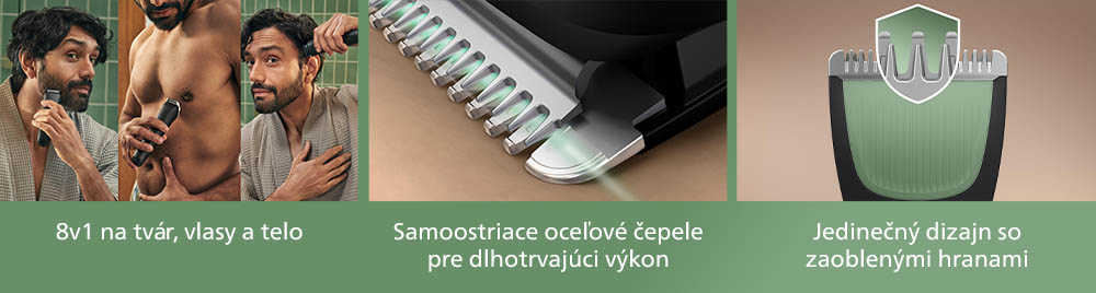 Multifunkčný zastrihávač na tvár a vlasy 8v1 Philips Series 3000 MG3940/15