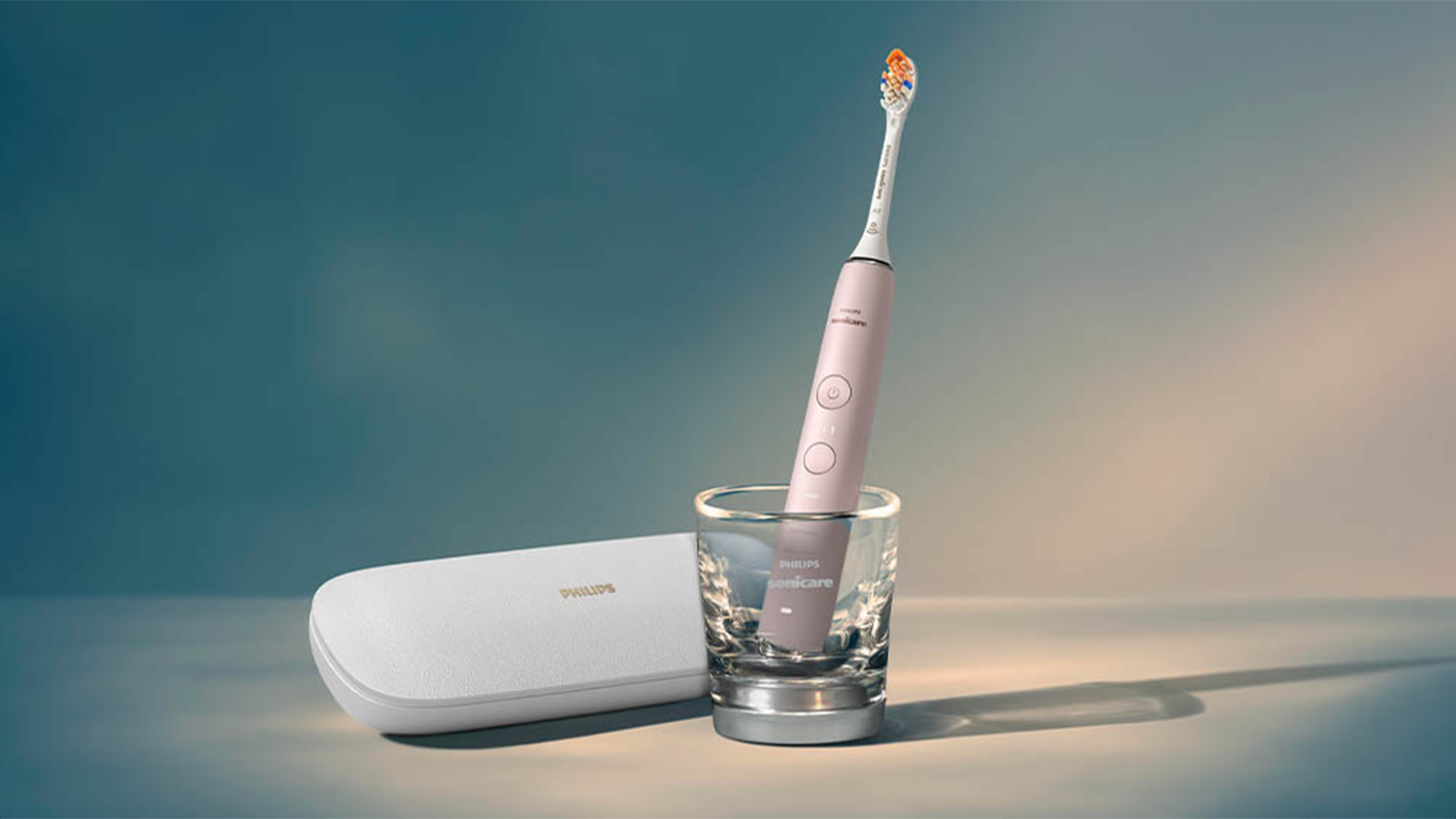 Sonicky elektrický zubní kartáček HX9911/21 Philips Sonicare 9000 DiamondClean růžové barvy v nabíjecí sklenici s cestovním pouzdrem