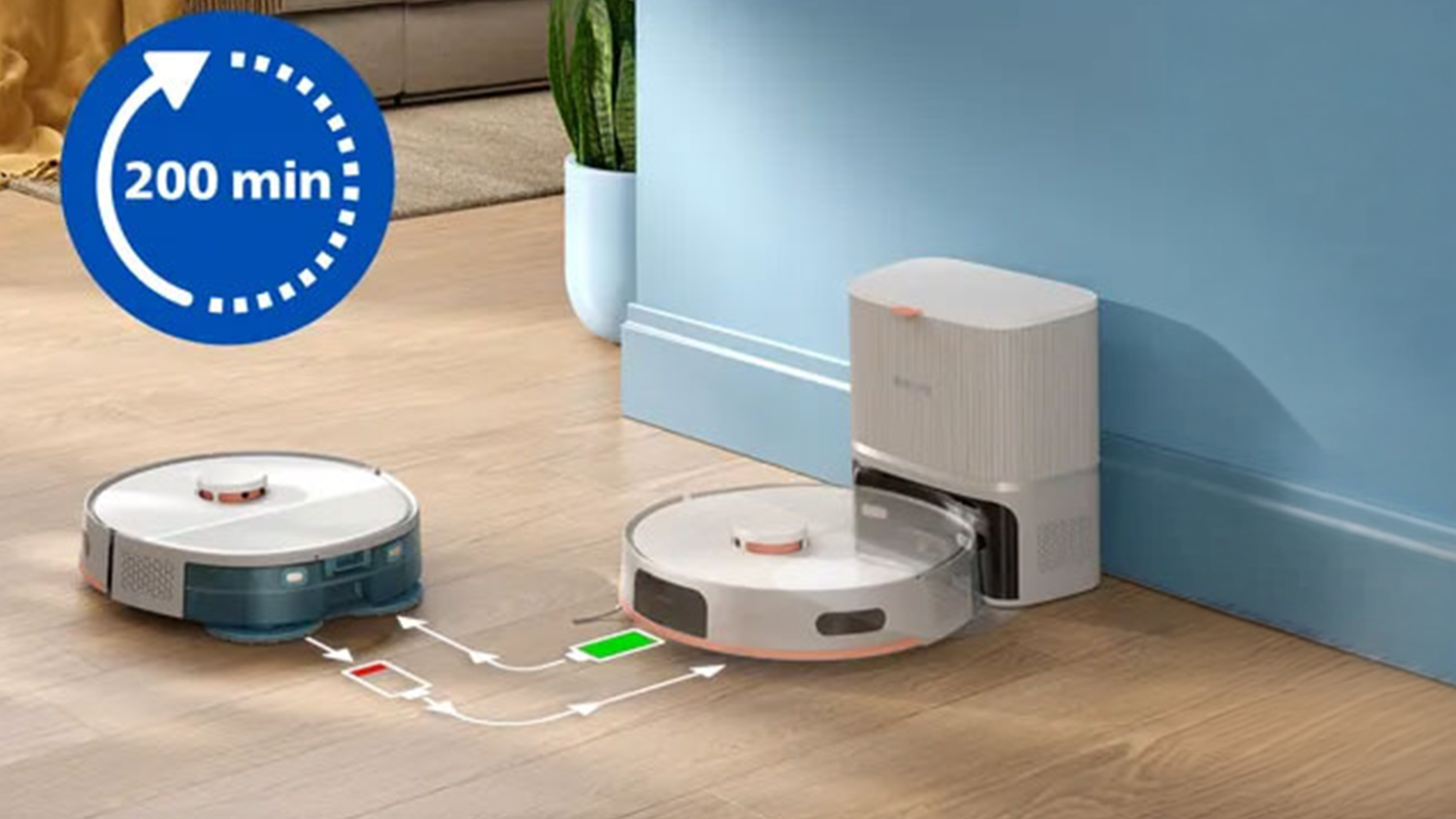 Robotický vysávač vychádzajúci zo stanice Philips