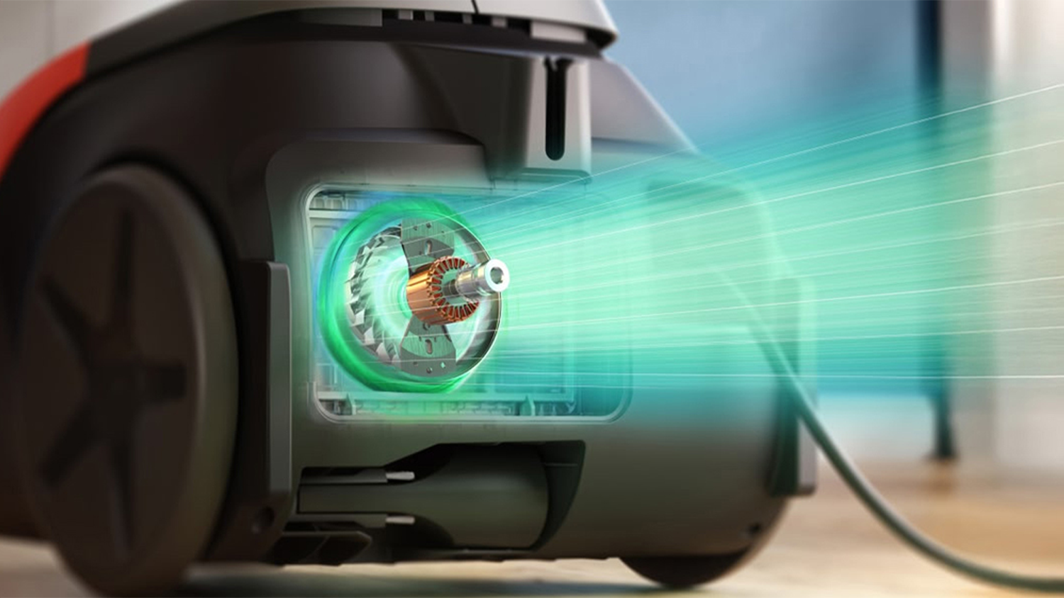 Vizuální reprezentace výkonného motoru sáčkového vysavače Philips Series 1000