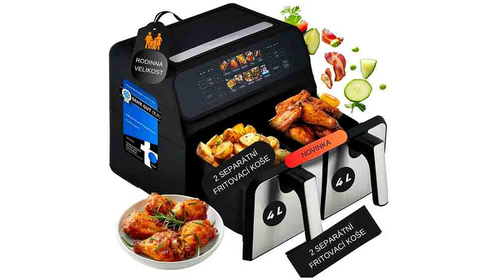 Horkovzdušná fritéza ProfiCook obklopená masem a zeleninou_04