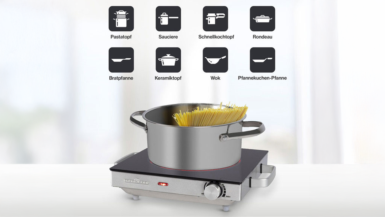 Elektrický vařič ProfiCook EKP 1210 s ikonami nádobí