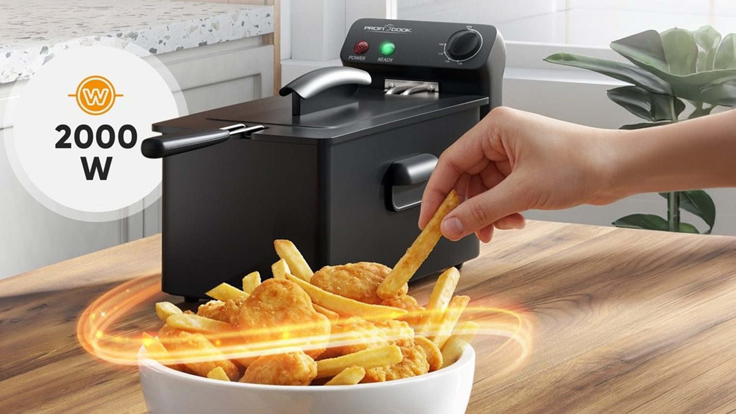 Fritéza ProfiCook FR 1325 s hranolkami a ikonou výkonu