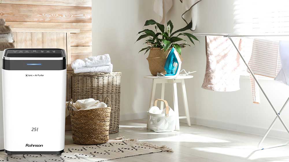 Odvlhčovač vzduchu Rohnson R-9725 Ionic sušení prádla_03