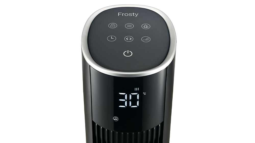 Detailní pohled na ovládací panel a displej sloupového ochlazovače vzduchu Rohnson 4v1 R-8803 Frosty_05