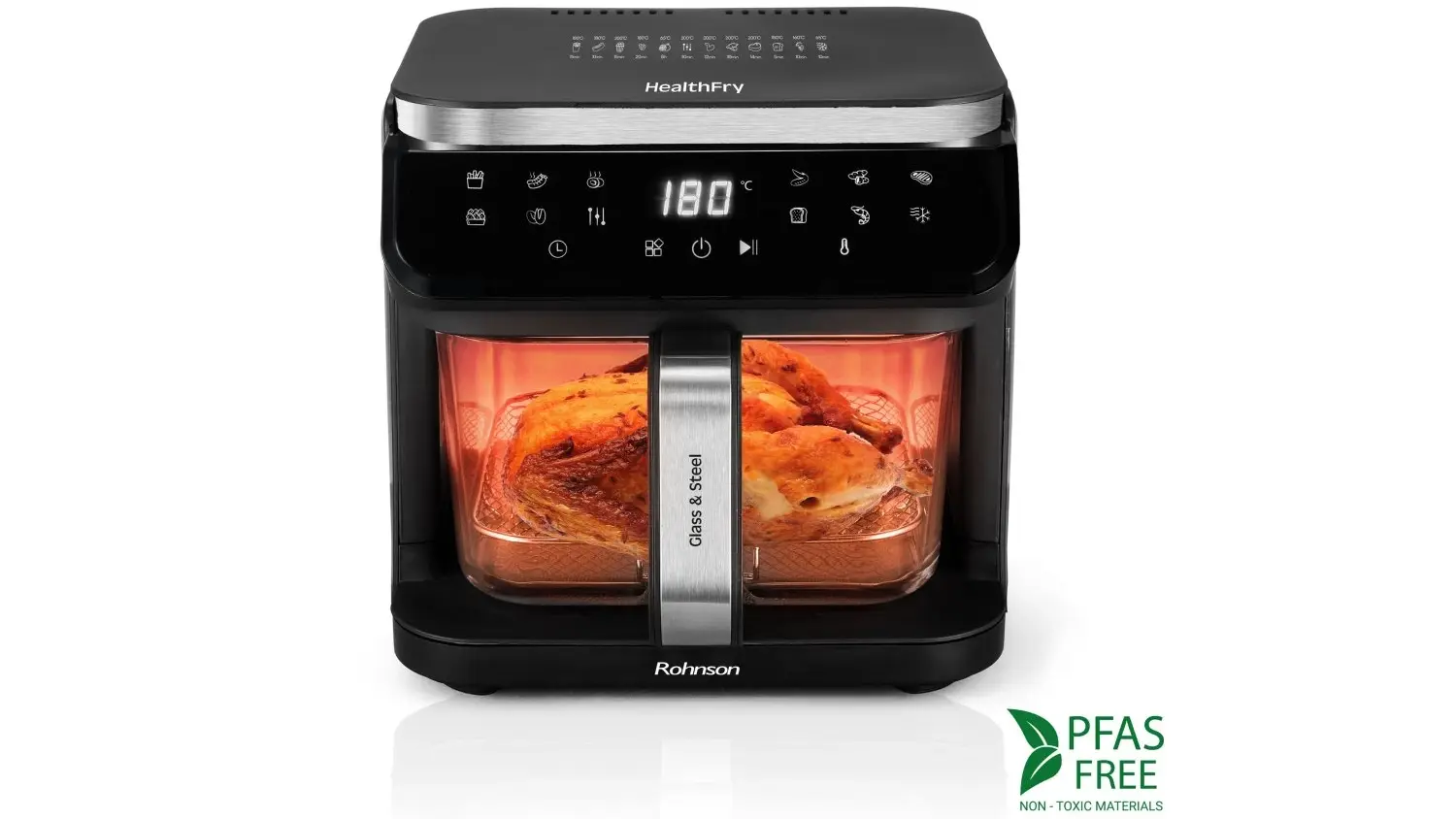 Kuře pečící se v horkovzdušné fritéze Rohnson R-2890