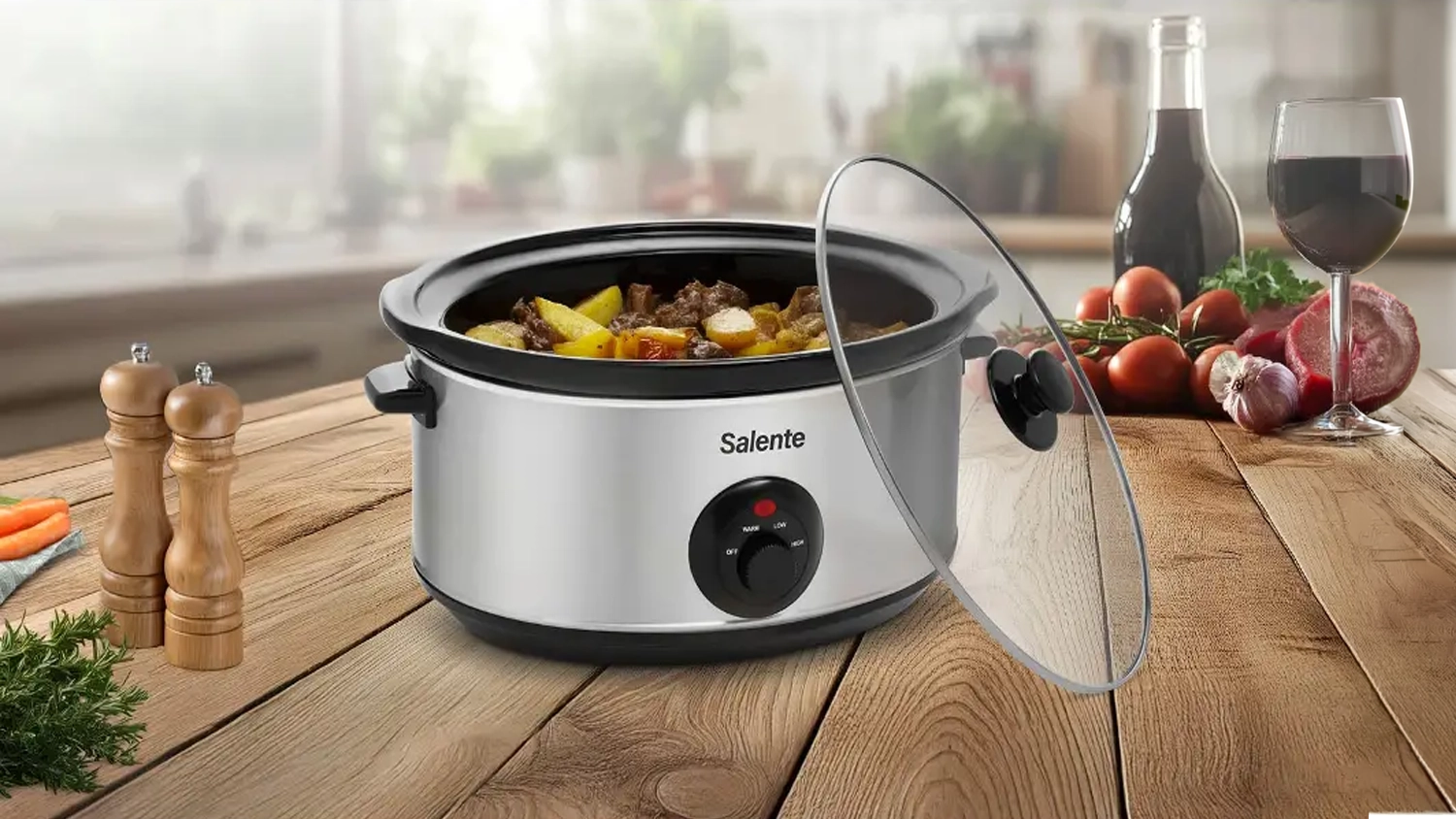 Pomalý hrnec Salente HotPot 6,5 l nerezový na kuchyňské lince