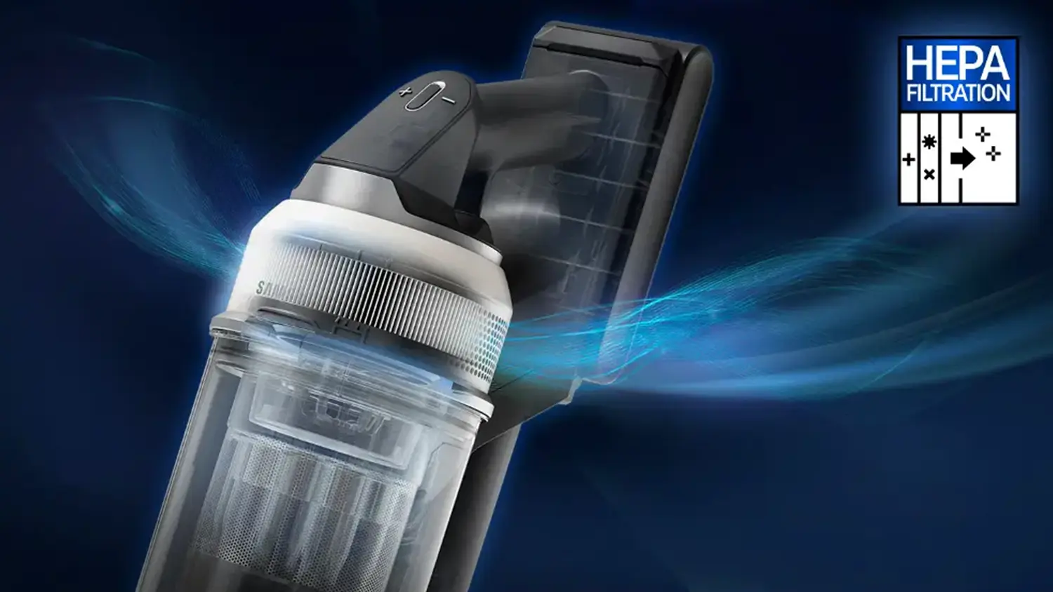Systém HEPA u tyčového vysavače Samsung