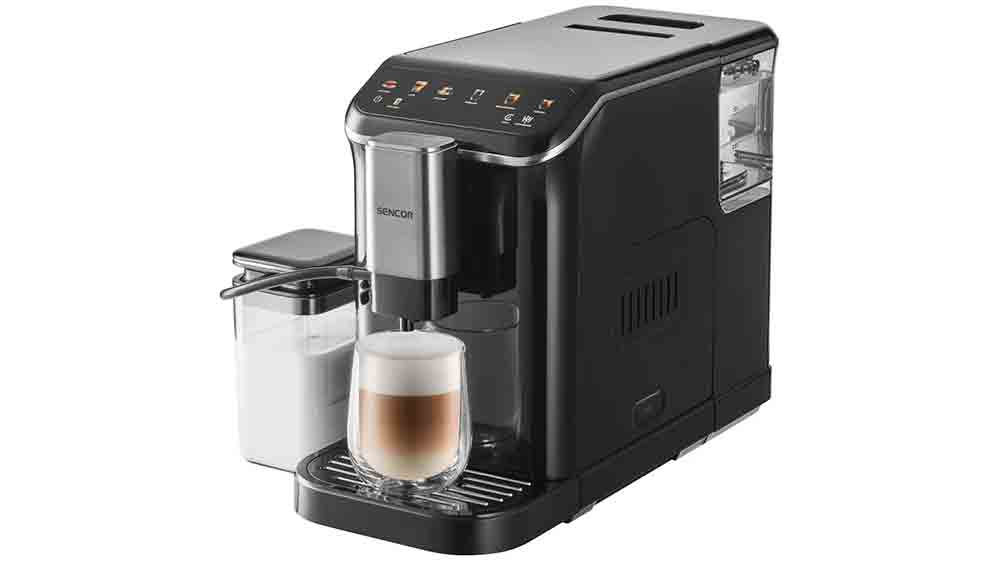 Plne automatick&yacute; k&aacute;vovar Sencor SES 8100BK s mliečnou k&aacute;vou